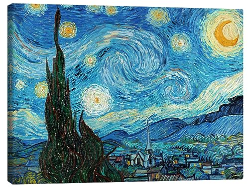 Posterlounge Sternennacht, 1889 Leinwandbild von Vincent van Gogh 80 x 60 cm Blau Impressionismus Wanddeko von Posterlounge