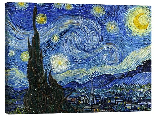 Posterlounge Sternennacht Leinwandbild von Vincent van Gogh Wandbilder für jeden Raum 90 x 70 cm Blau Impressionismus Wanddeko von Posterlounge