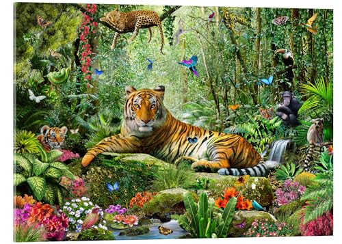 Tiger im Dschungel Acrylglasbild von Adrian Chesterman 130 x 100 cm Grün Landschaften Wanddeko von Posterlounge