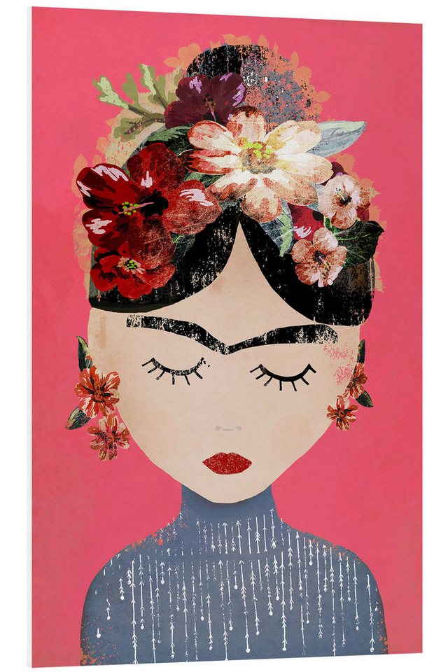 Posterlounge Wandbild Frida mit Blumenkranz, pink, treechild, erhältlich als Poster, Leinwandbild, Wandsticker oder Acrylglasbild Posterlounge Wandbild Frida mit Blumenkranz, pink, treechild, erhältlich als Poster, Leinwandbild, Wandsticker oder Acrylglasbild von Posterlounge