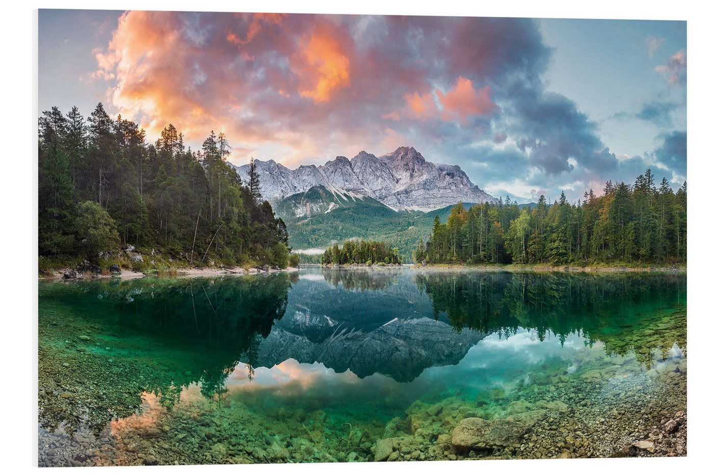 Posterlounge Wandbild Sonnenaufgang am Eibsee mit Zugspitze, Dieter Meyrl, erhältlich als Poster, Leinwandbild, Wandsticker oder Acrylglasbild Posterlounge Wandbild Sonnenaufgang am Eibsee mit Zugspitze, Dieter Meyrl, erhältlich als Poster, Leinwandbild, Wandsticker oder Acrylglasbild von Posterlounge