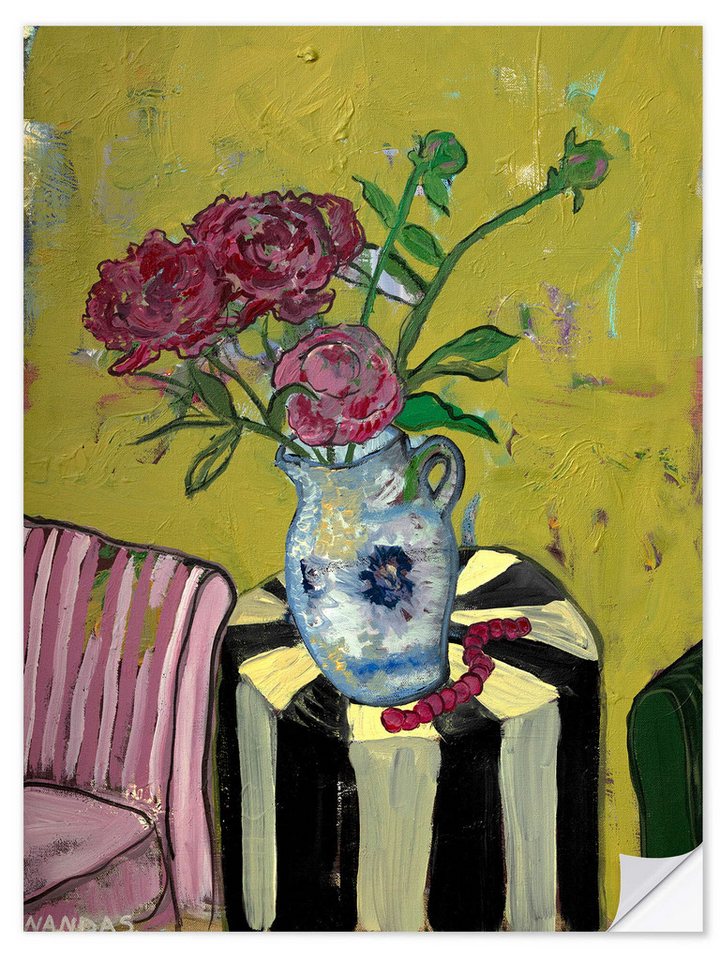 Posterlounge Wandfolie Nanda Schwarz, Blumen auf dem Tisch, Wohnzimmer Modern Malerei von Posterlounge