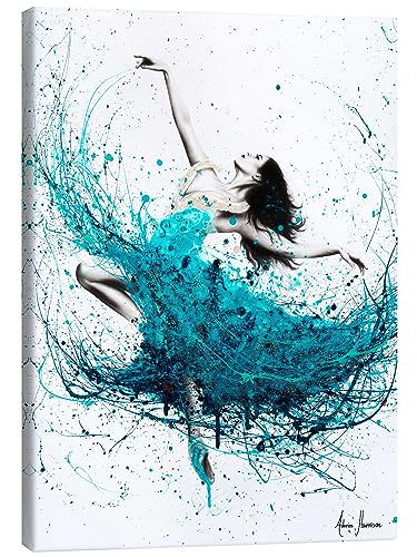 Posterlounge Wellen einer Ballerina Leinwandbild von Ashvin Harrison 50 x 70 cm Petrol Aquarell Malerei Wanddeko von Posterlounge