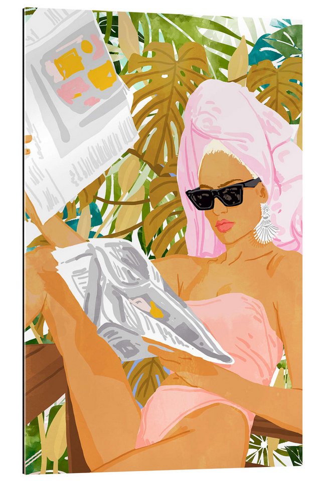 Posterlounge XXL-Wandbild 83 Oranges, Lesen am pool, Illustration von Posterlounge