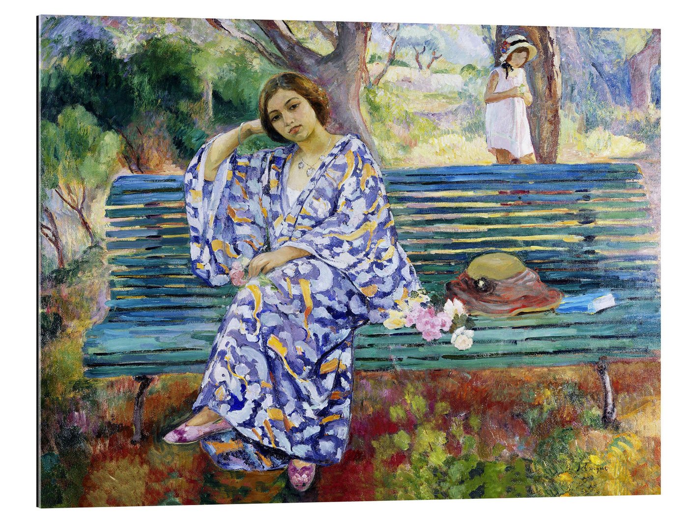 Posterlounge XXL-Wandbild Henri Lebasque, Junge Frau, die auf einer Bank sitzt, Malerei von Posterlounge