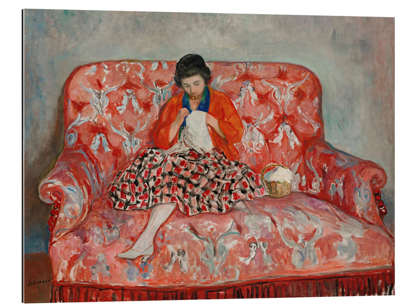 Posterlounge XXL-Wandbild Henri Lebasque, Junges Mädchen Näht Auf Einem Sofa, Malerei von Posterlounge