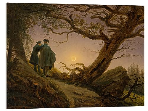 Posterlounge Zwei Männer in Betrachtung des Mondes Acrylglasbild von Caspar David Friedrich Wandbilder für jeden Raum 40 x 30 cm Braun Romantik Wanddeko von Posterlounge