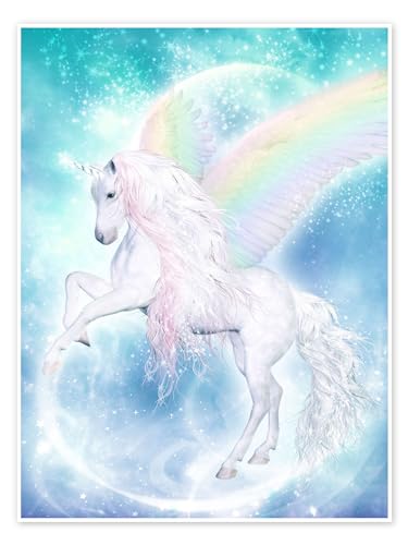 Regenbogen-Einhorn Pegasus Poster von Dolphins DreamDesign 50 x 70 cm Türkis Fantasy Wanddeko von Posterlounge