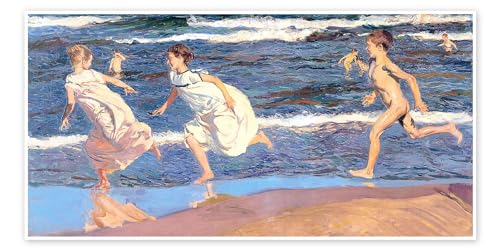 Rennen am Strand Poster von Joaquín Sorolla y Bastida 140 x 70 cm Blau Impressionismus Wanddeko von Posterlounge