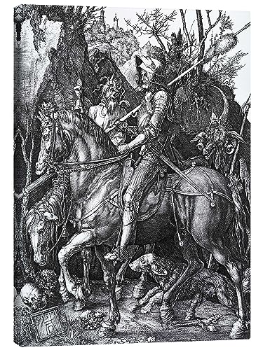 Ritter, Tod und Teufel Leinwandbild von Albrecht Dürer Wandbilder für jeden Raum 60 x 80 cm Schwarz-Weiß Renaissance Wanddeko von Posterlounge