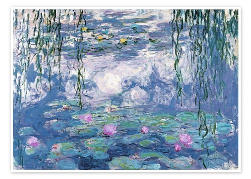 Seerosen Poster von Claude Monet 90 x 70 cm Blau Impressionismus Wanddeko von Posterlounge