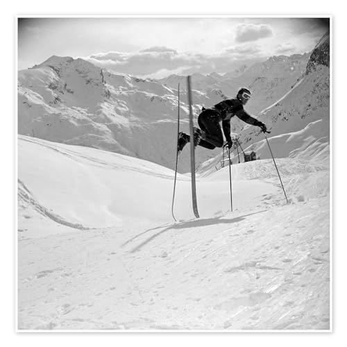 Skiprofi in perfekter Pose Poster von Vintage Ski Collection 30 x 30 cm Schwarz-Weiß Wandbilder Wanddeko von Posterlounge
