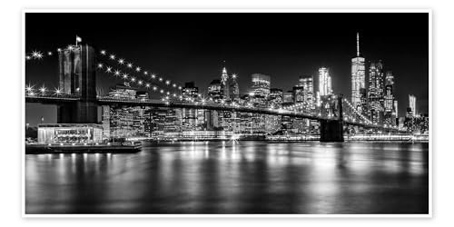 Skyline von New York bei Nacht I Poster von Melanie Viola 40 x 20 cm Schwarz-Weiß Wandbilder Wanddeko von Posterlounge