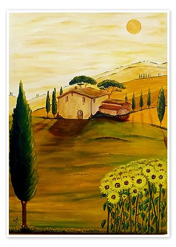 Sonnenblumen in der Toskana Poster von Christine Huwer 30 x 40 cm Orange Architektur Wanddeko von Posterlounge