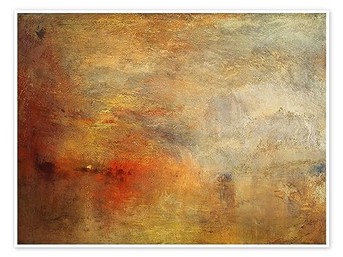 Sonnenuntergang über einem See Poster von Joseph Mallord William Turner 130 x 100 cm Braun Romantik Wanddeko von Posterlounge