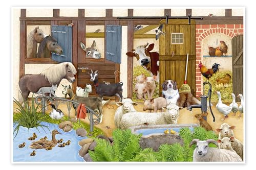 Tiere auf dem Bauernhof Poster von Marion Krätschmer 130 x 90 cm Wimmelbilder Wanddeko von Posterlounge