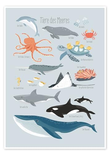 Tiere des Meeres Poster von Sandy Lohß Wandbilder für jeden Raum 30 x 40 cm Blau Geschenkideen Wanddeko von Posterlounge