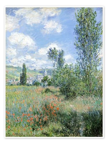 Weg durch die Mohnblumen Poster von Claude Monet 100 x 130 cm Grün Impressionismus Wanddeko von Posterlounge