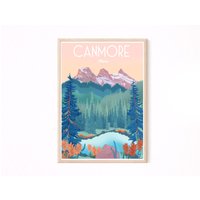 Canmore Poster, Alberta Druck, Berg Kunstdruck, Drei Schwestern Kunst, Vintage Reiseplakat von PostersbyCaprizie