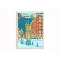 Gastown Vancouver Druck, Reise Poster, Winter Kunstdruck, Wandbehang, Vintage Schnee von PostersbyCaprizie
