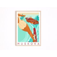 Muskoka Poster, Kunstdruck, Wandbehang, Hüttenkunst, Seedruck, Vintage Ski Poster von PostersbyCaprizie