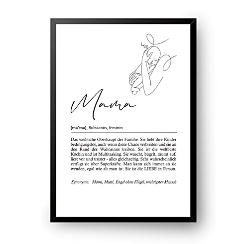 Postertech® Definition Mama mit Rahmen schwarz | Definition von MAMA mit Fotorahmen | Geschenk für Mutter Muttertag Geburtstag | Wörterbuch Definitionen | (DIN A4 (Rahmen Schwarz), Mama) von Postertech