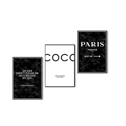 Postertech® Mood-Poster Set Coco Spruch schwarz-weiss | Moderne Bilder als Wanddeko | OHNE Bilderrahmen | 3X DIN A4 | Deko Büro Collage Zimmer Deko black and white von Postertech