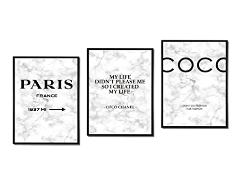 Postertech® Mood-Poster Set Coco weiss Marmor Optik | Moderne Bilder als Wanddeko | OHNE Bilderrahmen | 3X DIN A4 | Tischdeko Badezimmer Deko Fotowand white von Postertech