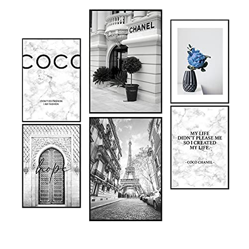 Postertech® Premium Coco Grey Set | 6 Bilder als moderne Wanddeko 2X DIN A3 & 4X DIN A4 | Grau Blau Coco Spruch (Set 6er Coco blau) von Postertech