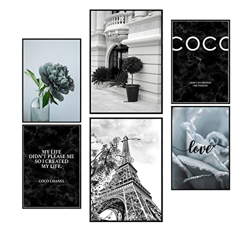 Postertech Premium Poster (6er Set) | Poster Set Paris mit Eiffelturm | 2X DIN A3 & 4X DIN A4 | Wanddeko Wanddekoration | Schlafzimmer & Wohnzimmer Bilder |Blume Rose Spruch love | Ohne Rahmen von Postertech