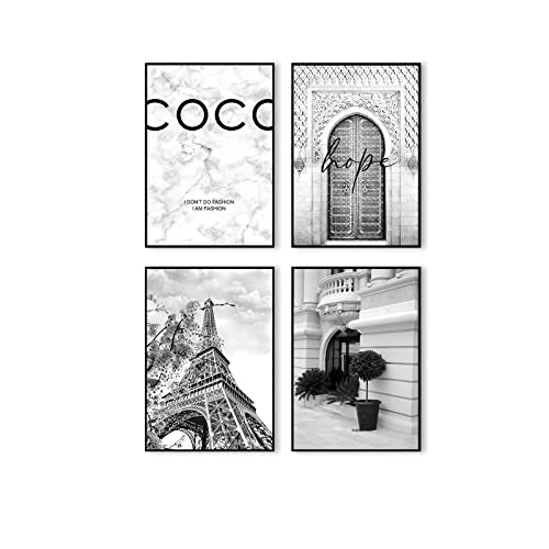 Postertech® Premium Poster Set | 4 Bilder als stilvolle Wanddeko | 4X DIN A4 | Schwarz Weiss COCO Set (4er grau neu) von Postertech
