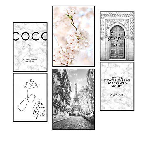 Postertech® Mood-Poster Set Paris Beige Grau | Moderne Bilder als Wanddeko | OHNE Bilderrahmen | 2X DIN A3 und 4x DIN A4 | Stadt Glamour Spruch Lifestyle von Postertech