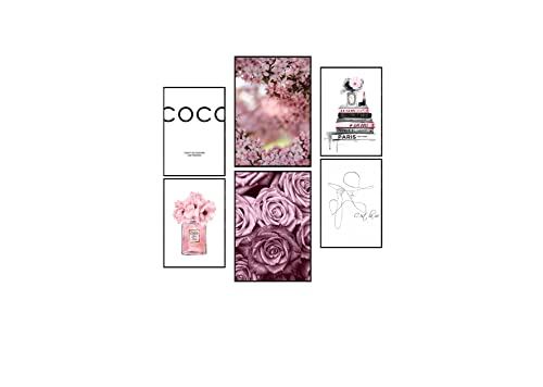 Postertech® Premium Poster (6er Set) | Poster Set Coco weiss | 2X DIN A3 & 4X DIN A4 | Wanddeko Wanddekoration | Alle Zimmer & Büro | Rosen Blumen Pink Rosa modern | Ohne Rahmen von Postertech