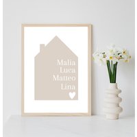 Personalisiertes Familienposter Haus |Geschenk Zur Hochzeit Umzug Hausbau Geburt Per Pdf Datei Oder Ausgedruckt A4 Optional Mit Bilderrahmen von Postervorlagen