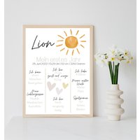 Personalisiertes Meilensteinposter Zum Ersten Geburtstag Mit Sonne Und Herzen Als Ausdruck Oder Per Pdf Optional Bilderrahmen von Postervorlagen