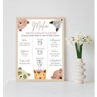 Personalisiertes Meilensteinposter Zum Ersten Geburtstag Mit Tieren Per Pdf Datei Oder Ausgedruckt A4 Optional Bilderrahmen von Postervorlagen