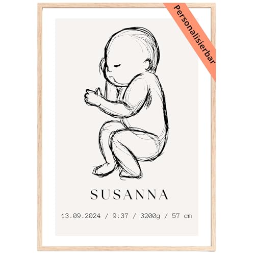 Posthetic Personalisiertes Geburtsposter Geburtsurkunden Poster mit Geburtsdaten - Personalisiertes Geschenk - Baby Personalisiert Bilder Geburt - Geschenk Zur Geburt Junge und Mädchen (Grau 1) von Posthetic