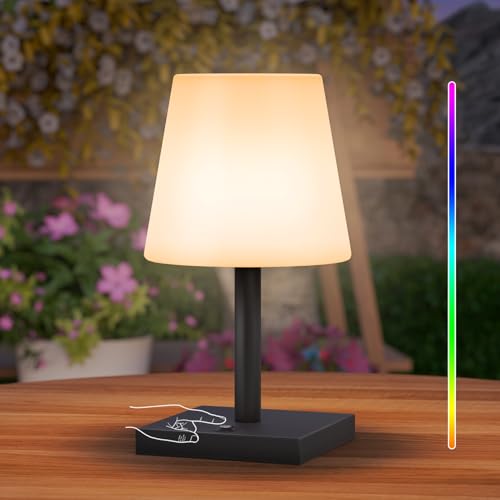 Postlucky LED Tischlampe Outdoor kabellos dimmbare Touch Warmweiß und RGB USB-C aufladbar LED Akku Tischleuchte kabellos IP44 für Innen/Außen (schwarz Touch-Steuerung)​​ von Postlucky