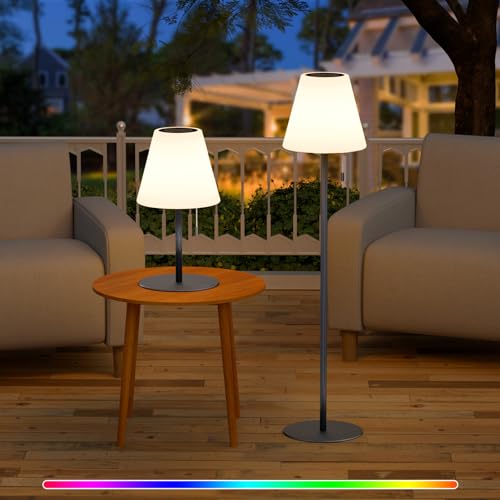 Postlucky Solar Stehlampe Outdoor Stehlampe Dimmbar Warmweiß und RGB Akku Stehlampe Kabellos 2-in-1 Solarladung&USB Aufladung LED Stehlampe Außen IP44 für Garten Terrasse Patio Balkon (Grau) von Postlucky