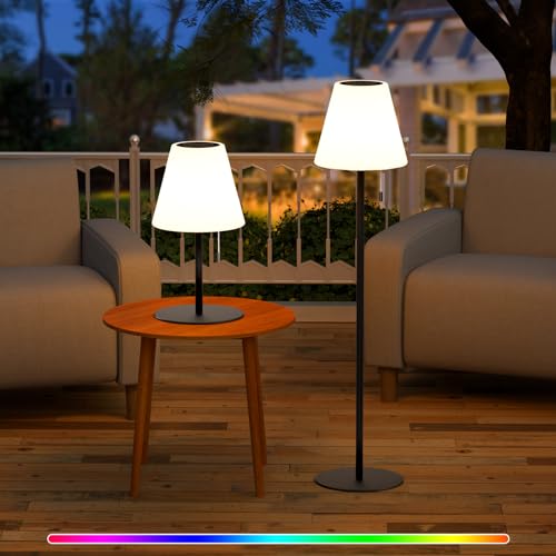 Postlucky Solar Stehlampe Outdoor Stehlampe Dimmbar Warmweiß und RGB Akku Stehlampe Kabellos 2-in-1 Solarladung&USB Aufladung LED Stehlampe Außen IP44 für Garten Terrasse Patio Balkon (Schwarz) von Postlucky
