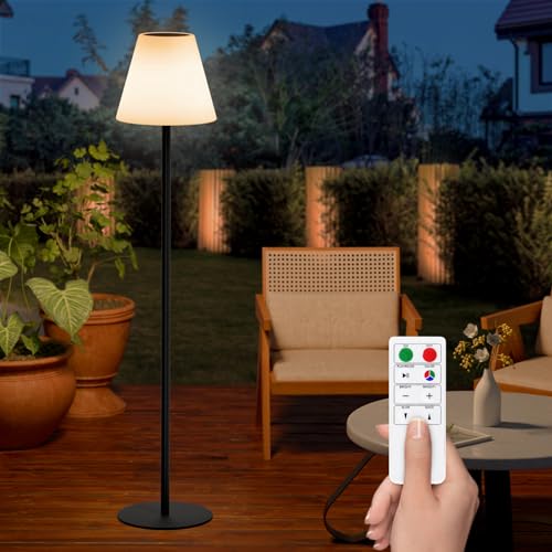 Postlucky Solar Stehlampe Outdoor Stehlampe mit Lichtsensor Dimmbar Warmweiß und RGB Akku Stehlampe Kabellos 2-in-1 Aufladbar LED Stehlampe Outdoor Wasserdicht für Außen Garten Terrassen (Schwarz) von Postlucky