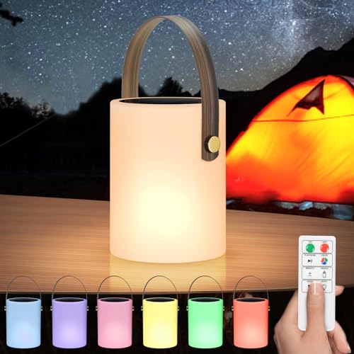 Postlucky Solar Tischlampe Outdoor LED Akku Outdoor Lampe Solar und USB Aufladbar mit Fernbedienung Warmweiß 8 Farben Dimmbar Tragbare Akku Tischleuchte Outdoor für Camping Garten BBQ (Schwarz) von Postlucky