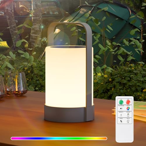 Postlucky Solar Tischlampe Outdoor Tischleuchte Dimmbar Warmweiß und RGB LED Tischlampe Akku USB Aufladbar Mit Fernbedienung Tischlampe Kabellos Outdoor IP44 Tragbare für Außen Garten Camping von Postlucky