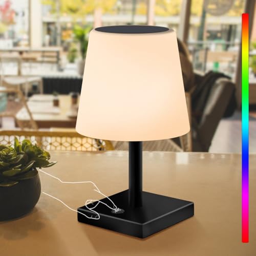 Postlucky Solar Tischlampe Outdoor Tischleuchte mit Lichtsensor LED Tischlampe Outdoor Dimmbar Touch Warmweiß und RGB 2in1 Aufladung Tischlampe Kabellos IP44 Wasserdicht für Innen/Außen (Schwarz) von Postlucky