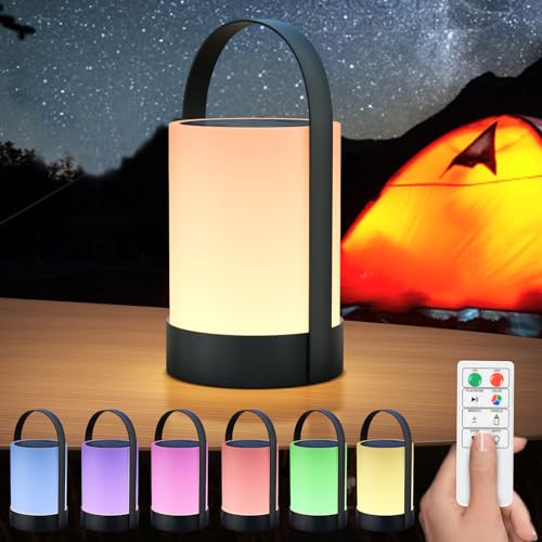 Postlucky Solar Tischlampe Outdoor mit Fernbedienung Warmweiß 8 Farben Dimmbar LED Outdoor Lampe 2in1 Solarladung&USB Aufladung Tragbare Akku Tischleuchte Outdoor IP44 Wasserdicht für Innen/Außen von Postlucky