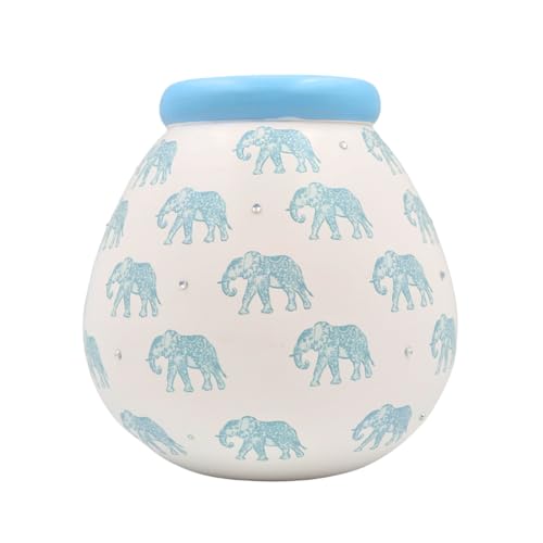Pot of Dreams Sparschwein aus Keramik mit blauem Elefant, handgefertigt, weiß, perfektes dekoratives Geschenk und als Dekoration für Wohn- und Schlafzimmer Pot of Dreams Sparschwein aus Keramik mit blauem Elefant, handgefertigt, weiß, perfektes dekoratives Geschenk und als Dekoration für Wohn- und Schlafzimmer von Pot Of Dreams