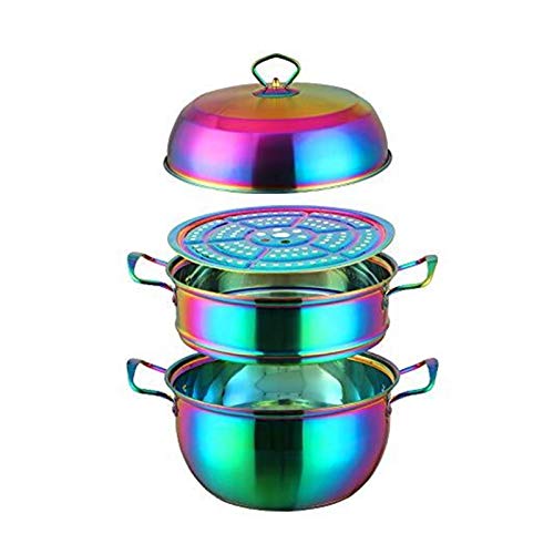 pot Edelstahl 3-Schicht Hochwertiger Hochleistungs-Dampfer-Topf-Set-Schornstein-Dampfer-Set für alle Kochflächen (Regenbogen) (Color : Rainbow) von pot