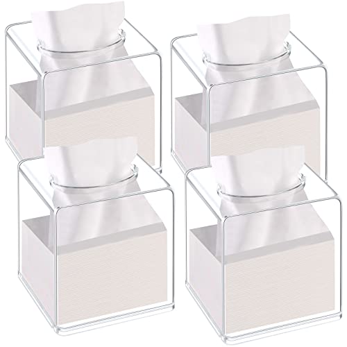 4 Stück Acryl Roll Taschentuchbox Halter mit Abdeckung 13 x 13 x 13 cm quadratischer Gesichtstuchspender Box kleine transparente Acrylbox Würfel Taschentuchhalter für Badezimmer Schlafzimmer Küche von Potchen