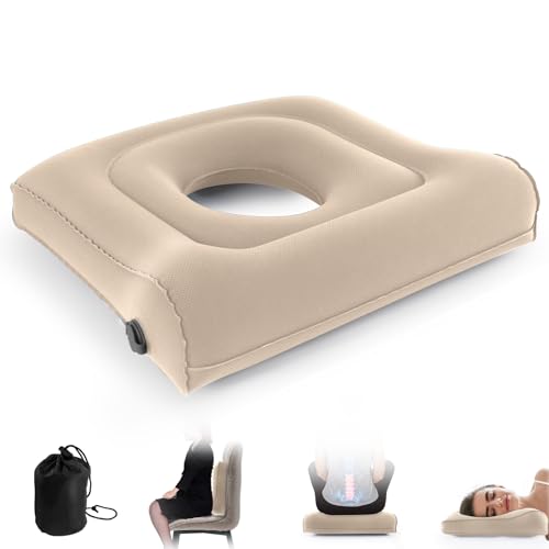 Multifunctional Seat Cushion,Inflatable Head Pillow,Adjustable Donut Pillow,Portable Backrest Cushion:Pressure Relief for Hemorrhoid, Tailbone Pain,Bed Sore 17.5"x17"x3.1" （Khaki） von Potelane