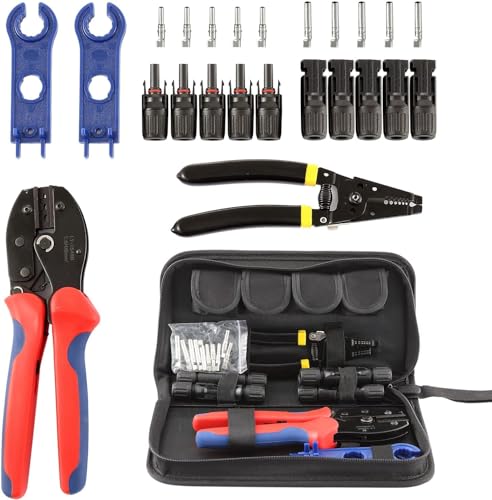 PotentForce Crimpzange set,Solar PV Panel Crimping Tool Kit,Solar Connector Crimper funktioniert für AWG14-10 (2,5/4/6mm²),enthält Solar Connectors,Drahtschneider, Abisolierzange,Solar Schraubenschl von PotentForce